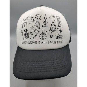 REI Co-Op Technical Trucker Mesh Back Black White Snapback Hat Camp Hike Outdoor
